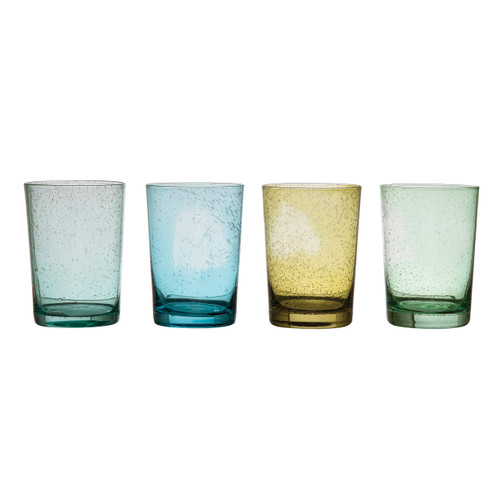 Creative Co-Op Set of 4, 4.25" H Solid Color Bubble, 4 Styles Glasses and Bar Tools, Multi