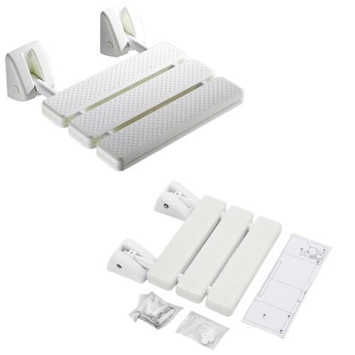 Folding Shower Seat Wall Mounted,ABS Durable Slip Proof Shower Seat for Inside Shower,Bathroom Stool Chair,Save Space,Fold Down Shower Seat Shower Chair for Elderly,Kids,Pregnant(White)