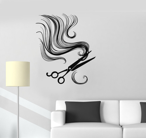 Large Vinyl Wall Decal Hair Scissors Barber Tools Beauty Salon Stickers (ig3339) Black