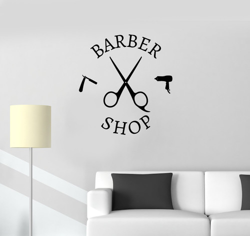 Large Vinyl Decal Barbershop Barber Tools Hair Beauty Hairdresser Wall Sticker Mural (ig2707) Black