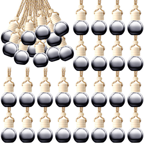 50 Pcs Hanging Car Air Freshener Car Diffuser Bottles Empty Glass Perfume Bottles Air Freshener Diffuser Bottle Pendant for Essential Oils Fragrance Aromatherapy Bottle Ornament (Round, Black) 50 Pcs Hanging Car Air Freshener Car Diffuser Bottles Empty Glass Perfume Bottles Air Freshener Diffuser Bottle Pendant for Essential Oils Fragrance Aromatherapy Bottle Ornament (Round, Black)