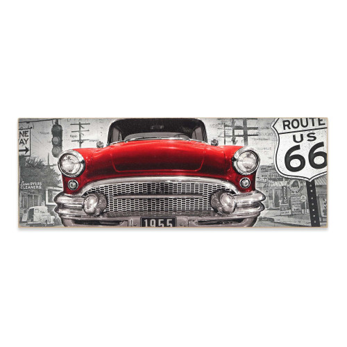 Open Road Brands Red Classic Car Route 66 Retro Wood Wall Decor - Large Classic Car Wall Art For Man Cave, Garage or Living Room