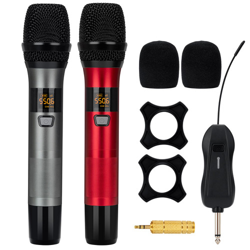loatme Wireless Microphones - UHF Karaoke Microphone with Rechargeable Receiver, 260ft Range, 1/4'' Plug, Mic for Karaoke Singing, Voice Amplifier, DJ Party, Church, Speech