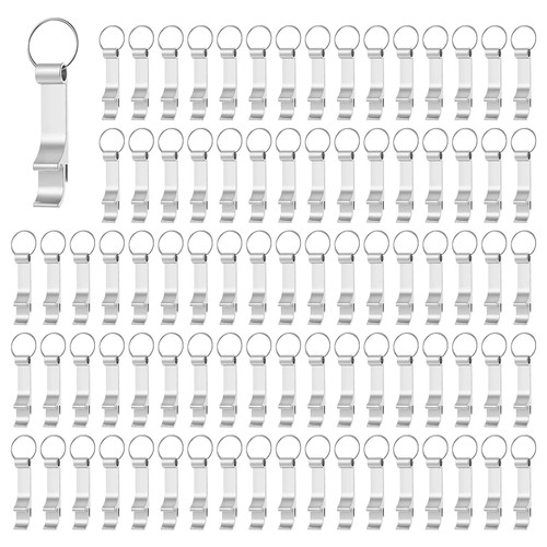 Ohiyoo 200 Pack Bottle Opener Keychain Bulk Silver Beer Opener Keychain Aluminum Bottle Opener Keychain Metal Key Chain Beer Beverage Can Bottle Opener for Party Favor Wedding Favor (Silver)