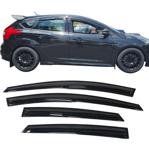 Window Visor Compatible with 2012-2018 Ford Focus, Acrylic Smoke Tinted Sun Rain Shade Guard Wind Deflector Air Vent by IKON MOTORSPORTS, 2013 2014 2015 2016 2017