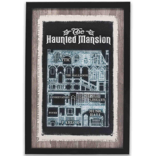 Disney Haunted Mansion Blueprint Framed Wood Wall Decor - Fun Haunted Mansion Picture for Halloween Decor