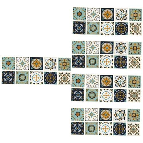 Toyvian 50 Pcs Wall Sticker Kitchen Tile Decals Moroccan Tiles Backsplash DIY Tile Decals Vinyl Self Adhesive Wallpaper Floral Tile Stickers Tile Backsplash PVC Kitchen Supplies Bohemia 3D