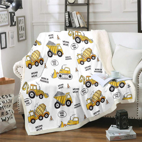 Boys Construction Vehicles Sherpa Blanket Cartoon Machinery Cars Fleece Throw Blanket Excavators Bulldozer Plush Blanket for Sofa Couch Yellow Construction Truck Fuzzy Blanket Throw 50"x60"