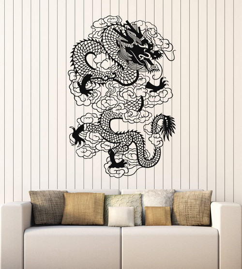Vinyl Wall Decal Fantasy Chinese Dragon Asian Style Mythology Stickers Mural Large Decor (g6194) Black