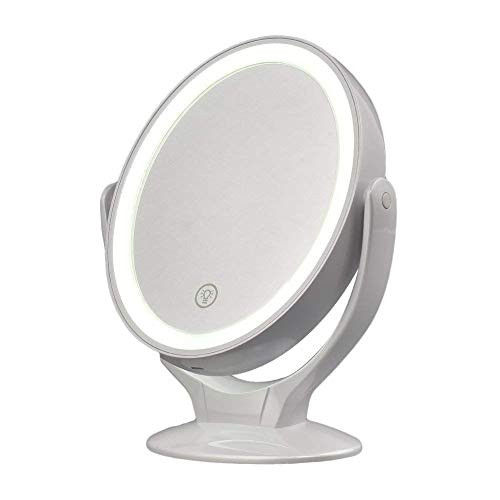 COOSKIN Double Sided Magnifying Makeup Mirror Round Shape with Natural White LED Touch Screen, 360 Degree Rotation Lighted Vanity Mirror with 1x/7x Magnification