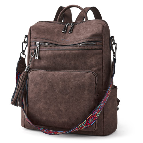 OPAGE Leather Backpack Purse for Women Fashion Tassel Ladies Shoulder Bags Designer Large Travel Backpack Bags