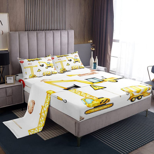 Feelyou Excavator Bed Sheets Set Watercolor Cartoon Cars Kids Sheet Set Boys Girls Construction Vehicles Decor Sheets with Deep Pocket Fitted Sheet Cranes Microfiber Bedding Set Bedroom Twin Size Feelyou Excavator Bed Sheets Set Watercolor Cartoon Cars Kids Sheet Set Boys Girls Construction Vehicles Decor Sheets with Deep Pocket Fitted Sheet Cranes Microfiber Bedding Set Bedroom Twin Size