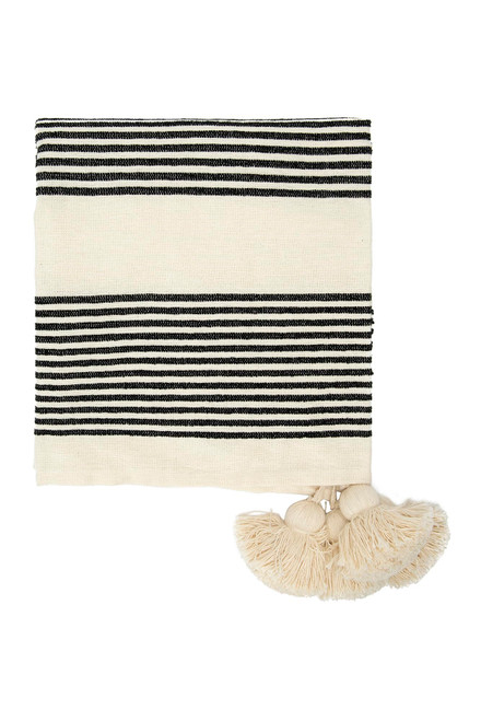 Creative Co-Op Cotton & Chenille Woven Throw with Stripes & Tassels
