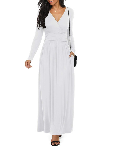 LILBETTER Women's Long Sleeve Loose Plain Empire Waist Maxi Dresses Casual Long Dresses with Pockets(01White Medium) LILBETTER Women's Long Sleeve Loose Plain Empire Waist Maxi Dresses Casual Long Dresses with Pockets(01White Medium)