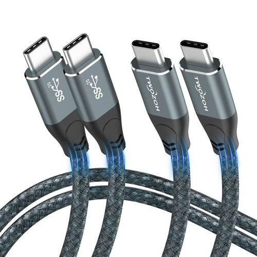 Twozoh 4K USB C Cable 100W 15FT 2 Pack (All-in-One), USB 3.2 Gen 2X2 20Gbps Data Transfer PD Fast Charging USB C 3.1 Type C Cable, 4K@60Hz Video Monitor Cord for Thunderbolt3/4/MacBook/iPad
