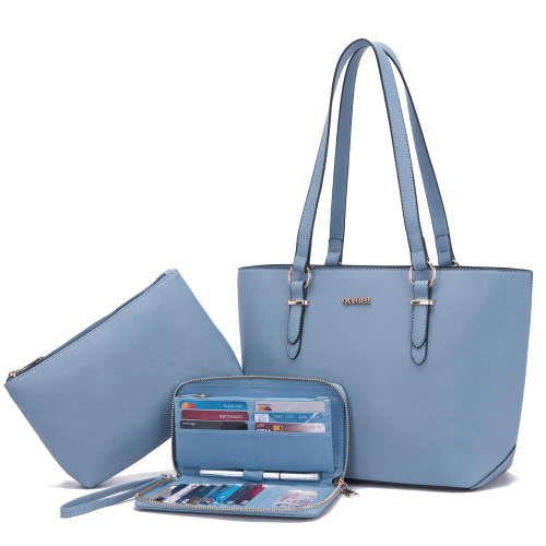 Women Purses Handbags Wallet Sets Shoulder Bags Top Handle Satchel Tote Purse Work Bag Set With Matching Wallet 3pcs Blue