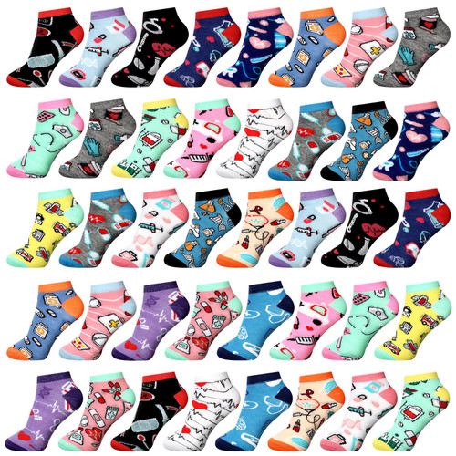 Heentan 40 Pairs Women's Novelty Nurse Socks Cotton Ankle Funny Teeth Socks Graduation Appreciation Cool Gifts for Nurses Dentist Hygienist Doctors Assistant Nursing School Student Themed Party Supply