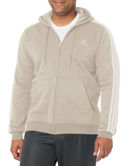 adidas Men's Essentials Fleece 3-Stripes Full-Zip Hoodie, Alumina/White, XX-Large