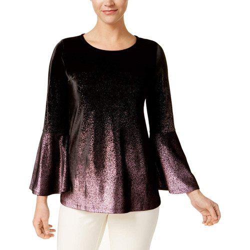 Alfani Womens Velvet Knit Blouse, Black, Medium