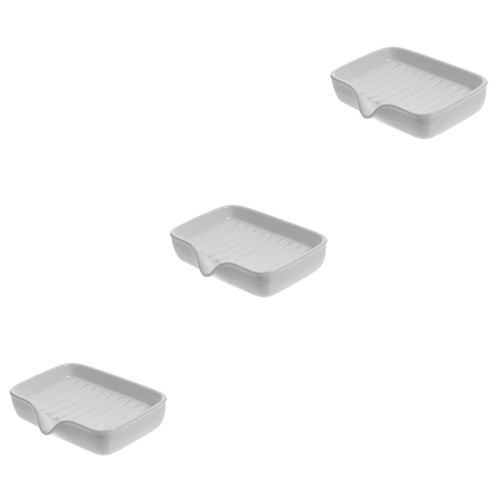 STOBAZA 3pcs Ceramic Soap Dish Soap Plate Essential Soap Dish Ceramic Soap Tray for Shower Self Draining Soap Tray Soap Rack Tub Tray Soap Dish Holder White Container Ceramics
