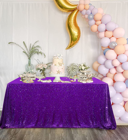 QueenDream Sequin Tablecloth 90"x132" Purple Party Tablecloth Rectangular Seamless Sequin Table Cloth Overlay Glitter Wedding Birthday Bridal Shower Decorations QueenDream Sequin Tablecloth 90"x132" Purple Party Tablecloth Rectangular Seamless Sequin Table Cloth Overlay Glitter Wedding Birthday Bridal Shower Decorations