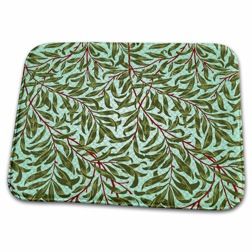 3dRose leaves, leaf, green, red, aqua, mesh, pattern - Dish Drying Mats (ddm-376183-1)