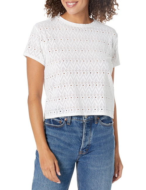 NIC+ZOE Women's Active LACE TEE, Paper White, X-Large
