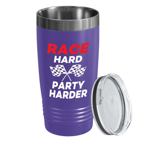 Flairy Land Race Car Driver Purple Tumbler 20oz - Race hard - Funny Car Guy Gifts Racing Enthusiast Racer Garage Wheels Drag Race