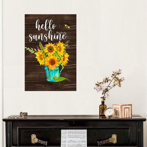 Hello Sunshine Sunflower Floor Window Wall Decoration Words Letter Stickers Peel and Stick Wall Decal for Cafe Hotel Bedroom Car Doors Vinyl 28in