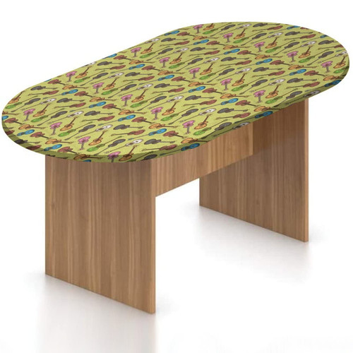 XISUNYA Oval Fitted Tablecloth, Guitar Elastic Edged Polyester Table Cover,Wooden Acoustic Guitar in Print Fitted Table Pad, Fits Oval Tables up to 36" x 60", for Outdoor Farmhouse Rustic