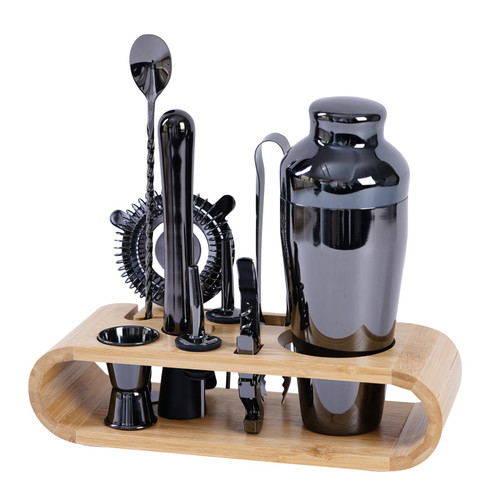 Hinouqea Cocktail Shaker Set Bartender Kit with Stand, Mixology Bartender Kit for Drink Mixing, 10-Piece Bar Tool Set with Stand, Barware Perfect for Drink Mixing at Home, Black