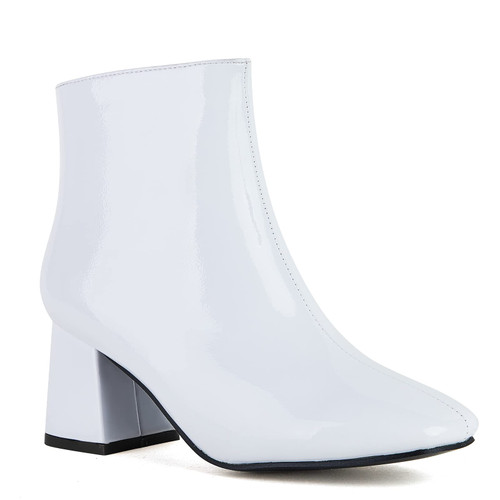 White Ankle Boots,Fashion Women's Patent Leather PU Booties Low Mid Block Heel Ankle Boots Slip On Chunky Boots Side Zippers Round Toe Short Boot 1-White 8