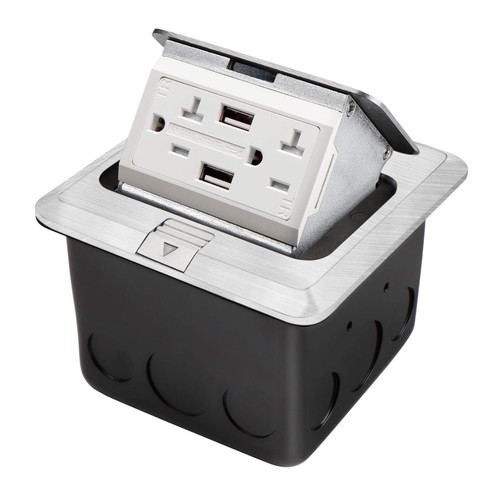 Pop up Floor Outlet with Stainless Steel Cover 20amp TR Outlet and USB Chargers 4.8A Receptacle Box by JACEPFY