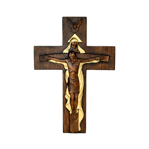 BGCOPPER Holy Trinity Crucifix Wall Cross, Christ Jesus Cross for Wall with Hook, Handmade Wooden Cross Wall Decor for Home Room Church Christmas Gifts (Gold, 12 Inch)