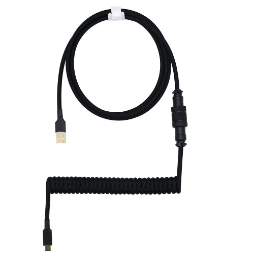 Kraken Pure Black Coiled Keyboard Cable - Artisan Coiled USB C Cable with Aviator Connector for Mechanical Gaming Keyboards (Pure Black)