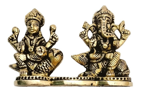 athizay Laxmi Ganesh Sitting on His/Her Vahan laxmi on owl and Ganesha on Mouse Brass Idol Statues for Temple and Home Decoration and Gifting Antique Golden Finish