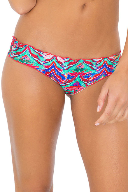 Luli Fama Women's Besos De Sal Full Ruched Back Bikini Bottom, Multi, Large