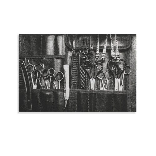 Posters Hairdressing Salon Black And White Decorative Art Poster Hairdressing Tools Art Poster Canvas Painting Posters And Prints Wall Art Pictures for Living Room Bedroom Decor 12x18inch(30x45cm) Un