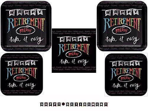Happy Retirement Chalk Deluxe Party Kit Includes Plates, Napkins and Banner