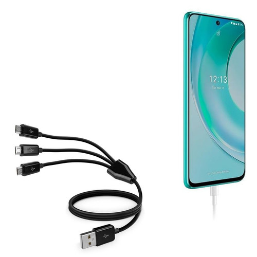 BoxWave Cable Compatible with Wiko T50 - MultiCharge MicroUSB Cable, Multiple Charging Cable Micro USB Cable - Black