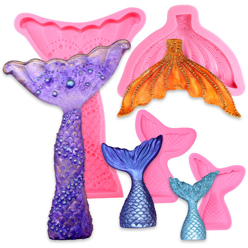 Funshowcase Mermaid Tail and Fin Silicone Mold for Sugarcraft Fondant Cake Decoration, Cupcake Topper, Chocolate, Pastry, Jewelry Making, Epoxy Resin, Soap Crafting Projects 4-Count Funshowcase Mermaid Tail and Fin Silicone Mold for Sugarcraft Fondant Cake Decoration, Cupcake Topper, Chocolate, Pastry, Jewelry Making, Epoxy Resin, Soap Crafting Projects 4-Count