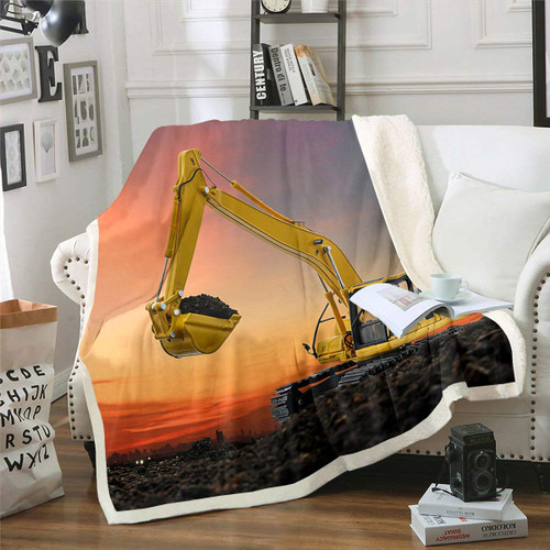 Kids Construction Site Fleece Throw Blanket Heavy Machine Crane Excavator Sherpa Blanket for Kids Boys Children Cartoon Car Plush Blanket Vehicle Fuzzy Blanket for Sofa Bed Couch,Throw 50x60 Inches