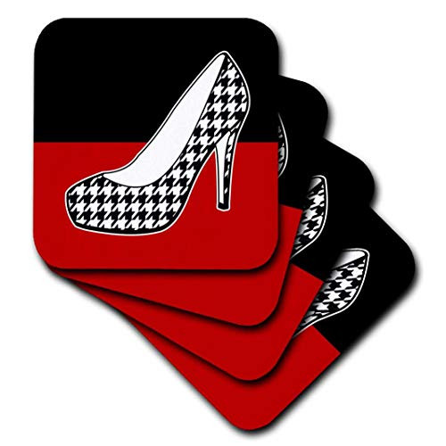 3dRose CST_57143_3 I Love Shoes Houndstooth Print High Heel Shoe on Black & Red Ceramic Tile Coaster (Set of 4) 3dRose CST_57143_3 I Love Shoes Houndstooth Print High Heel Shoe on Black & Red Ceramic Tile Coaster (Set of 4)