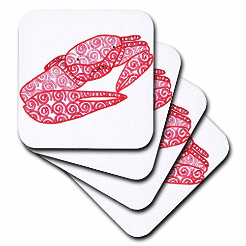 3dRose cst_15289_3 Red and White Abstract Sand Crab-Ceramic Tile Coasters, Set of 4
