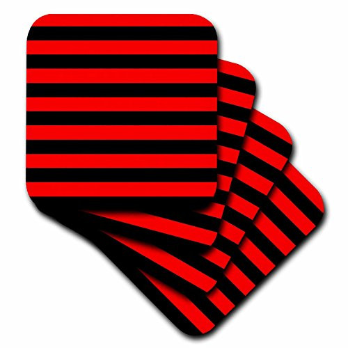 3dRose cst_24695_3 Red and Black Stripes-Ceramic Tile Coasters, Set of 4