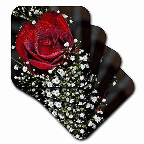 3dRose cst_24968_3 Rose 009 Red Rose-Ceramic Tile Coasters, Set of 4
