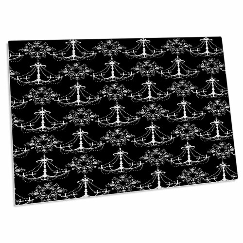 3dRose Shabby Chandelier White On Black Trendy Modern Damask... - Desk Pad Place Mats (dpd-116439-1)