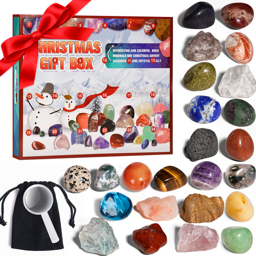Advent Calendar 2023, Kids Advent Calendar with 24 Crystals & Rocks & Minerals, Rock Collection Christmas Countdown Calendar with Mini Gemstone Dig Kit, Toys Gifts for Girls Boys Geology Enthusiasts