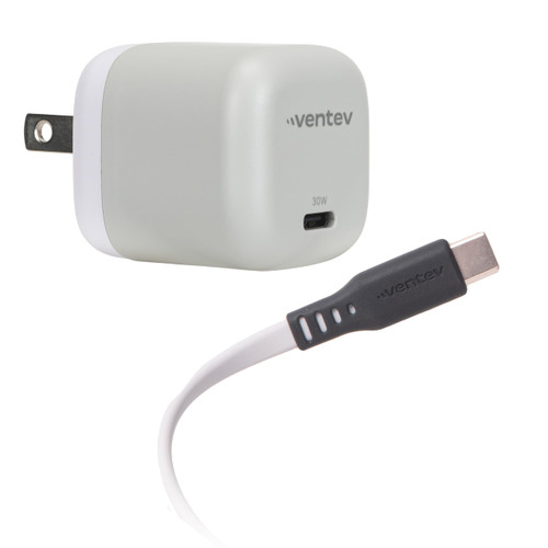 Ventev - 30W PD PPS Mini USB C Wall Charger and USB C to USB C Cable 3.3ft - White