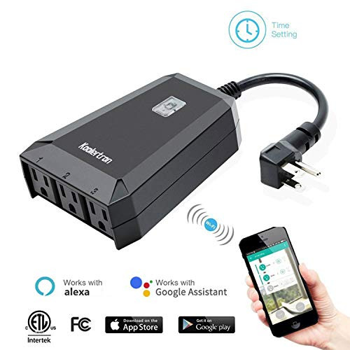Wifi Outdoor Smart Plug Outlet,Koolertron Wireless (1 In 3 Out) Individual Remote Control Switches Lights Timer Indoor Socket,On/Off,Work with Alexa/Echo Google Home Assistant By Smart Phone